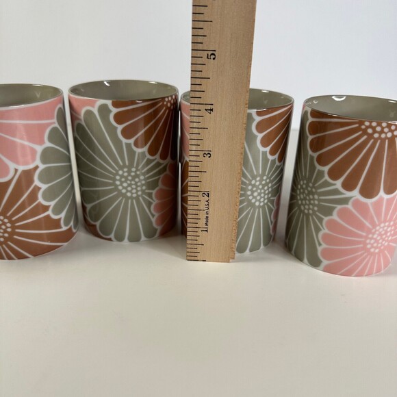 Fitz & Floyd Cups Gray Brown Pink Set of 4 KiKu Pattern porcelain - Picture 7 of 9